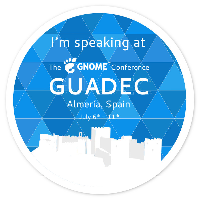 Speaking at GUADEC 2018 badge